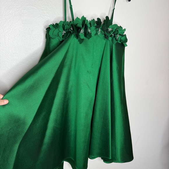 NWT Badgley Mischa Floral Applique Babydoll formal Dress Green Sz 10 - Picture 9 of 12